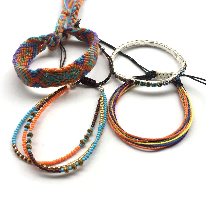 4 шт Набор браслетов ручная работа оранжевый цвет плетеные браслеты дружбы