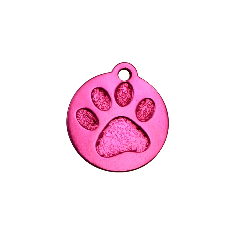 Fushia Pawstrip, 2 шт./лот, выгравированные бирки для собак, ошейник для собак, кошек, индивидуальная идентификационная бирка для собак, круглая лапа, персонализированные ошейники для кошек, 23*26 мм - Color: Fushia