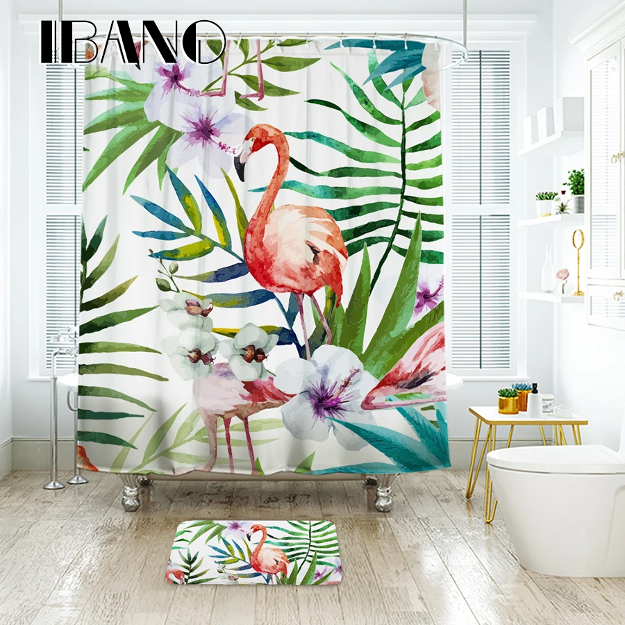 

Bath Shower Curtain Home Decor Bathroom Accessories Flamingo Partern Personalized Printing Waterproof Bath Curtain