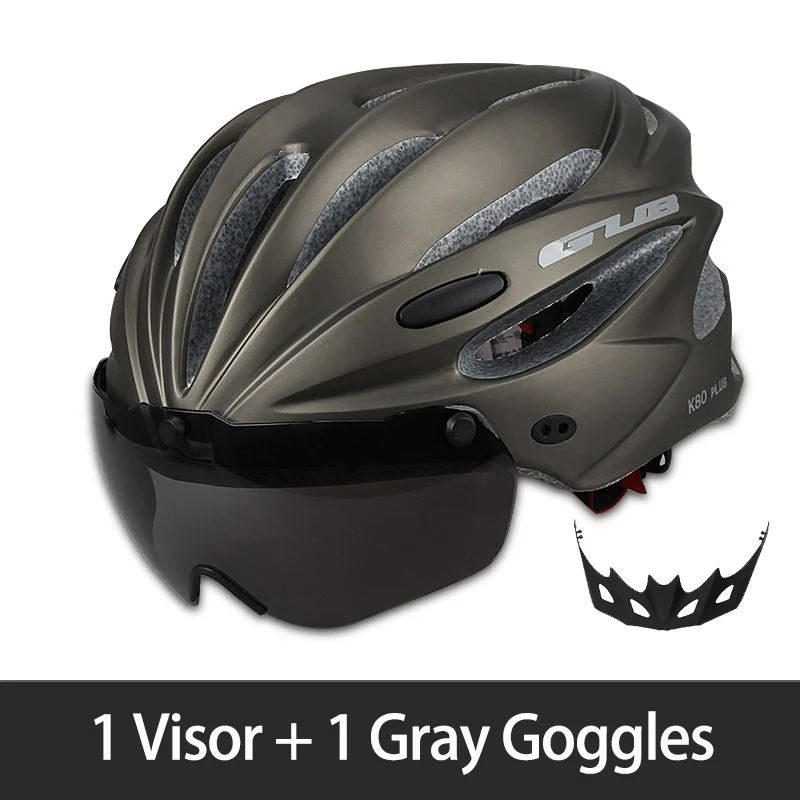 gray 1 Велосипедный шлем отлиты MTB дорожный гоночный велосипед Безопасный Кепки Велоспорт шлем с магнитом адсорбции очки GUB K80 плюс - Цвет: gray 1