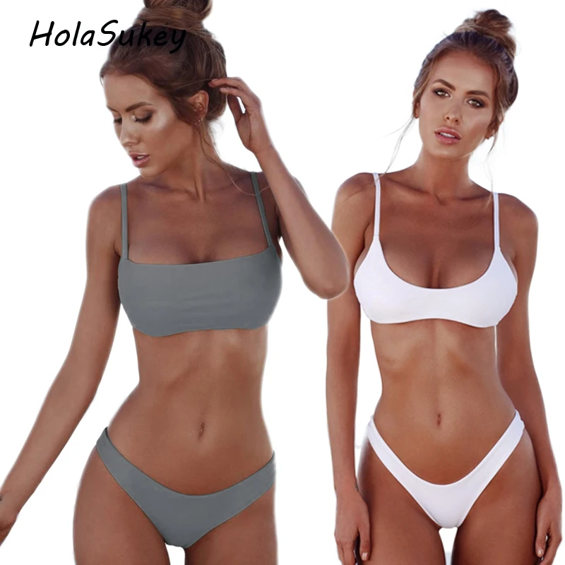 Holasukey пикантные однотонные бикини 2018 новый комплект бандо Для женщин купальники