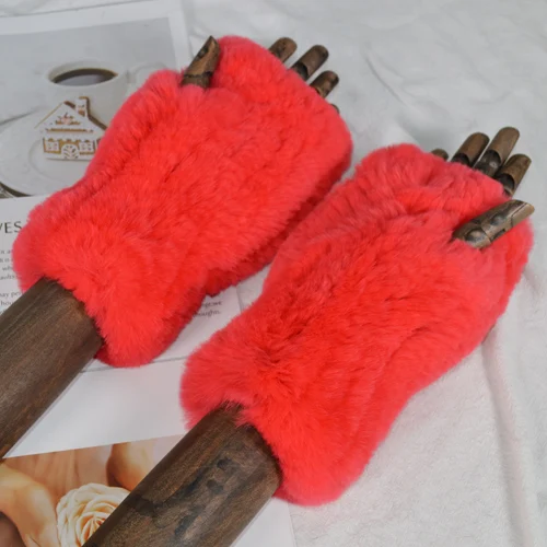 rose red Стиль зима девушка натуральный настоящий мех кролика перчатки Хорошие эластичные вязаные кроличьи меховые варежки леди Настоящий мех кролика перчатки - Цвет: rose red