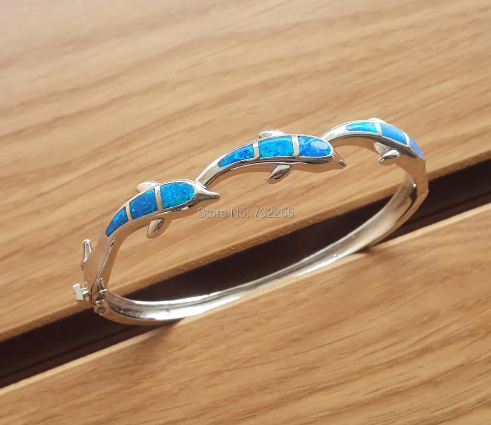 Симпатичный прыгающий Дельфин Синий/Белый огненный опал браслеты манжеты для