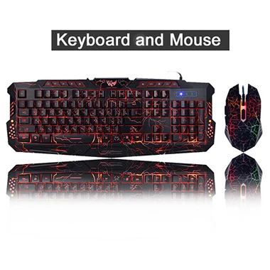 Keyboard and Mouse Трехцветная клавиатура с подсветкой, компьютерная игровая клавиатура с питанием от USB, полноразмерная игровая клавиатура N-Key для настольного ноутбука, Русский Испанский Арабский Иврит - Цвет: Keyboard and Mouse