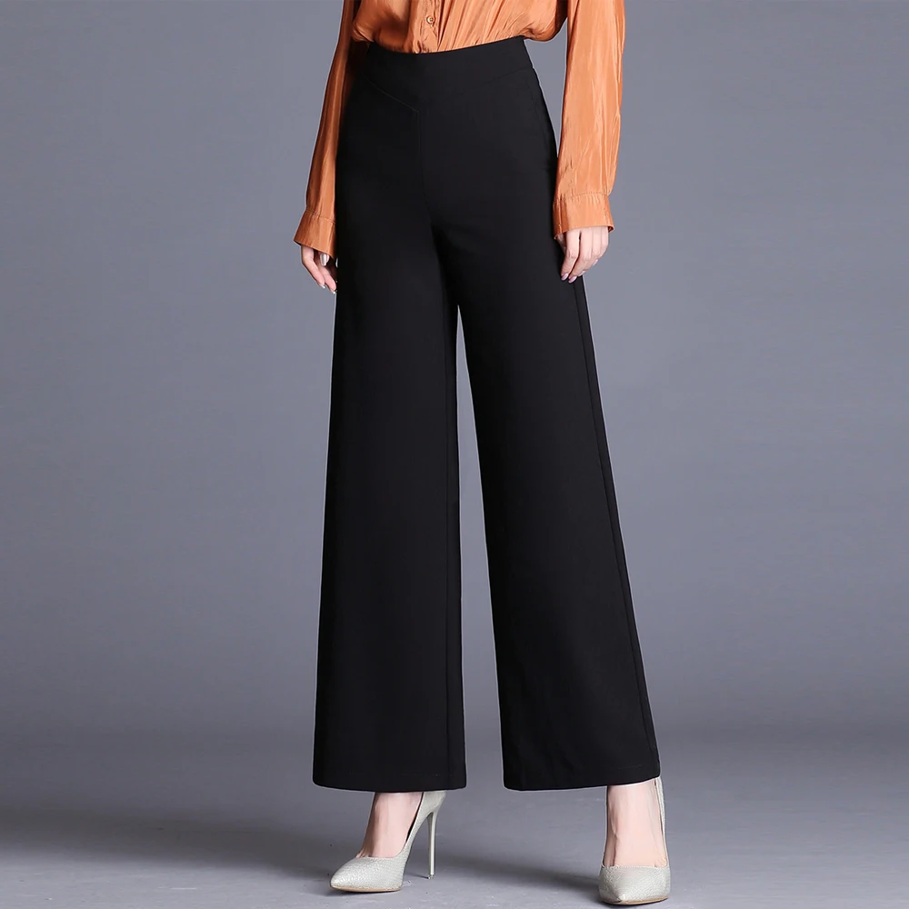 Новые женские модные широкие брюки свободные прямые размера плюс с высокой