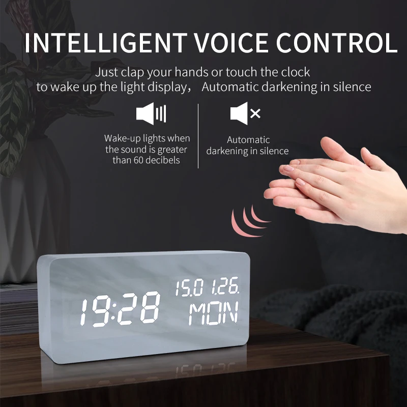 Повтор Многофункциональный светодиодный Будильник мраморные цифровые часы