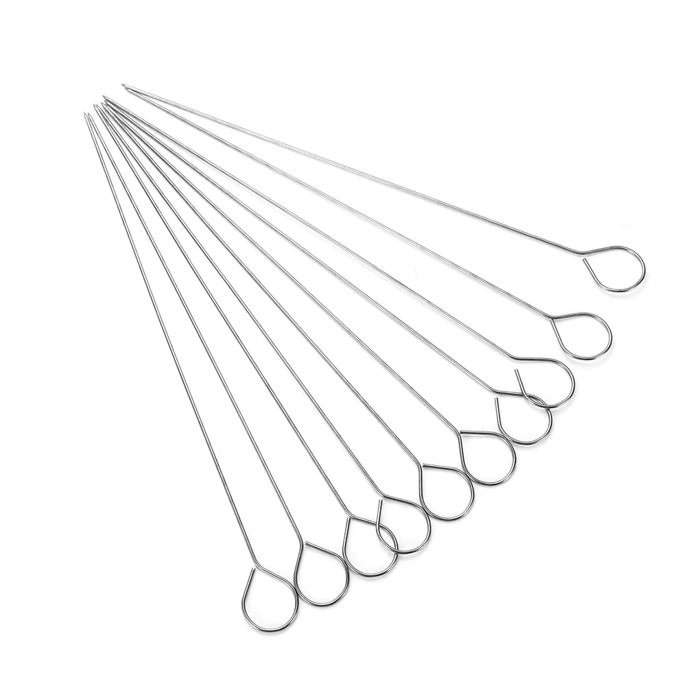 10PCS Meat Goose Durable Round Roast Skewers Stick Stainless Steel BBQ Needle Barbeque for Home&Garden Kitchen Camping Picnic