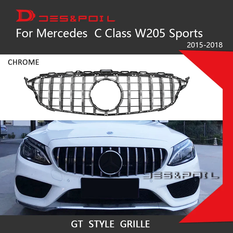 Chrome Для Mercedes C Class W205 Sports GT решетка вертикальный передний бампер гоночный гриль- Купе Седан 2 двери 4 двери C180 C200 C250 - Цвет: Chrome