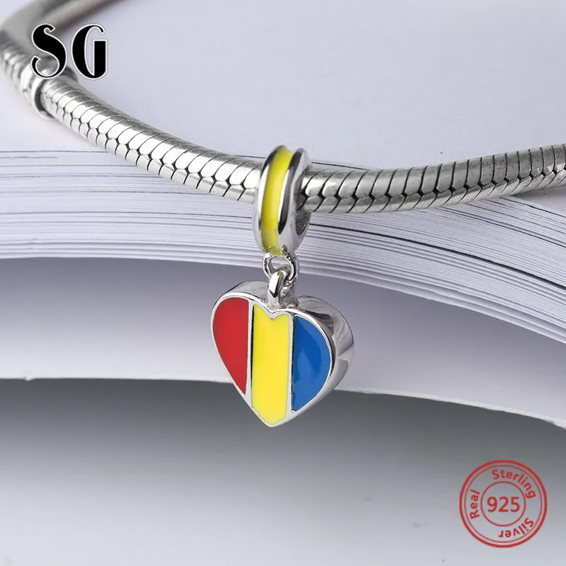SG Серебро 925 оригинальный древний румынский Флаг многоцветные Подвески Бусины Fit