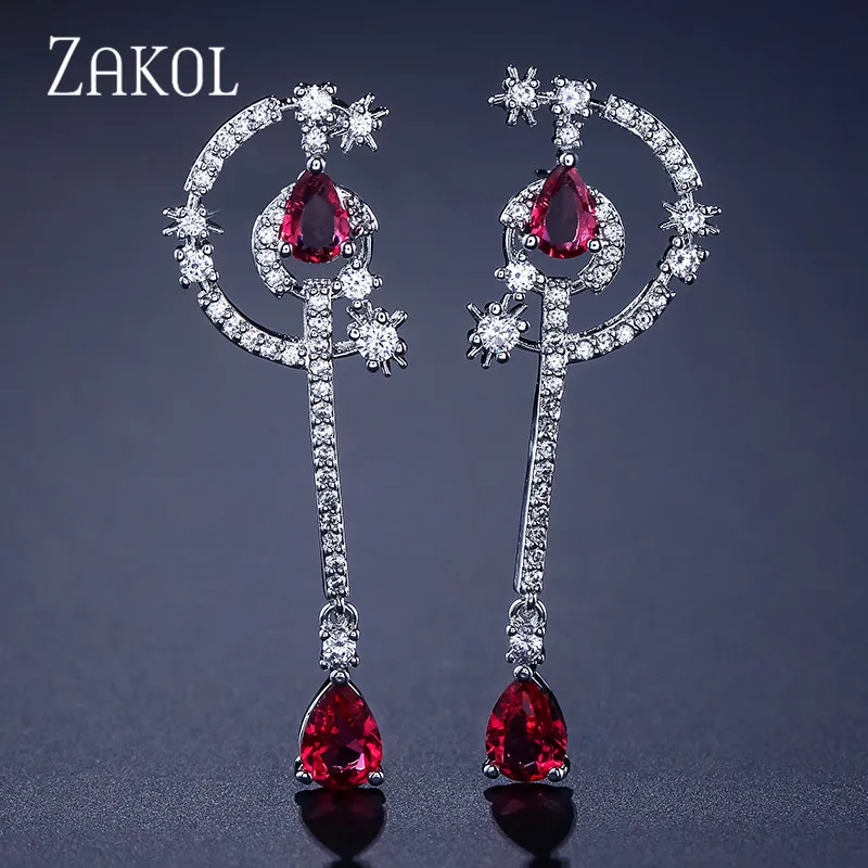 ZAKOL уникальные циркония Кристалл Луна Форма длинные висячие серьги для