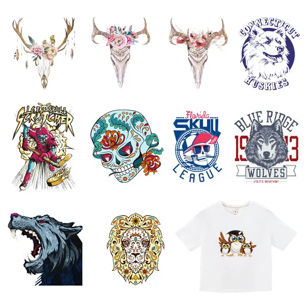 

Skull Style Aniaml Patch Iron on Transfer Deer Bear Wolf Patches for Clothing DIY Appliques Heat Transfers for Clothes Stickers