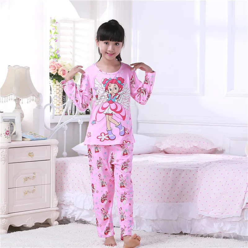 Мультфильм Печатных Дети Девушки Пижамы Устанавливает 2 шт./компл. С Длинным