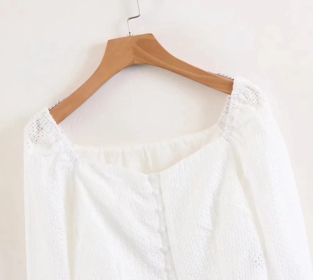 Летняя рубашка для женщин винтажная с вырезом-сердечком и ушками вышивкой блузка