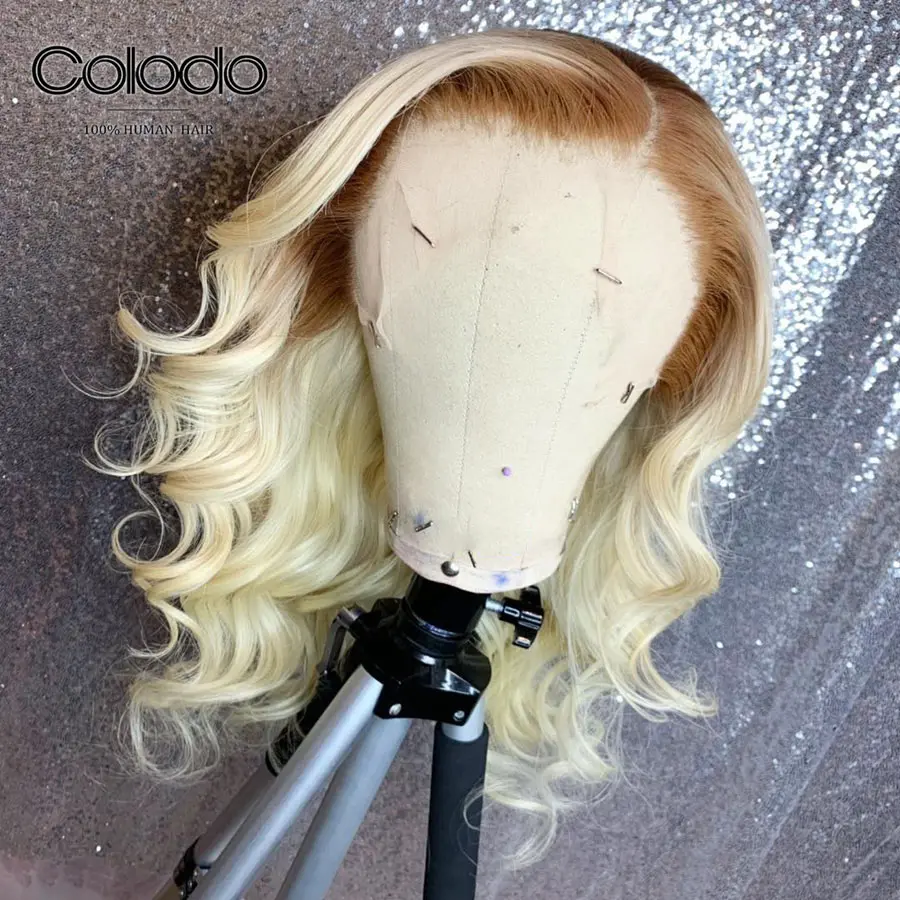 613 Lace Front Wig COLODO Preplucked серый цвет 13x6 человеческие волосы на кружеве парики Безглютеновые волосы remy бразильский парик с крупными волнами с волосами младенца синий парик - Цвет: 613 Lace Front Wig