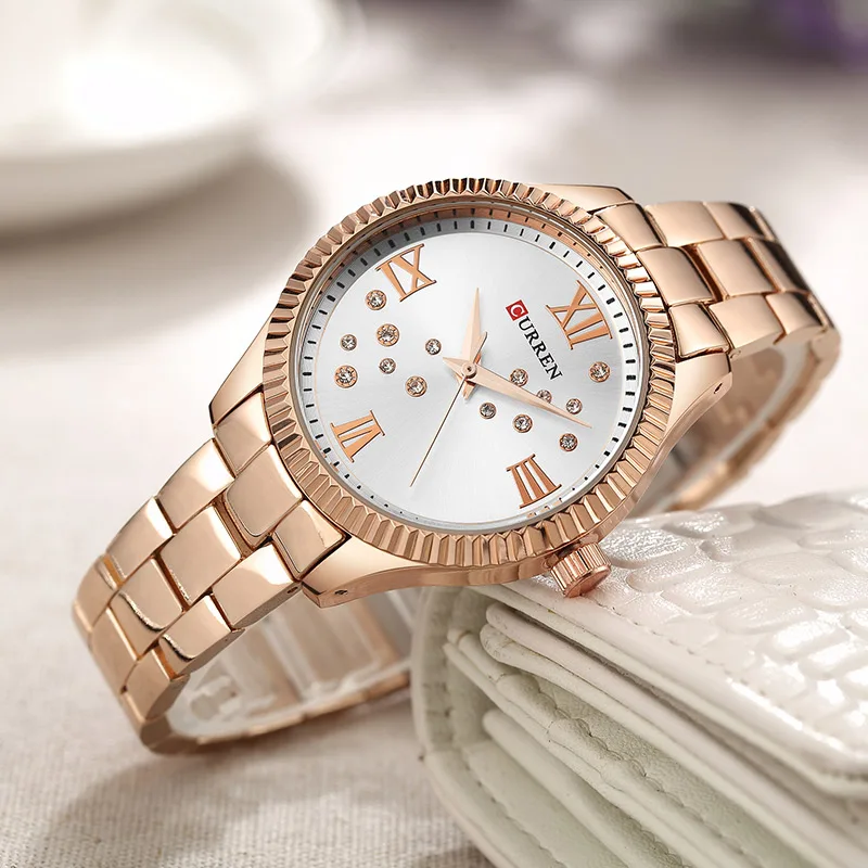 Часы Curren женские кварцевые брендовые Роскошные водонепроницаемые полностью