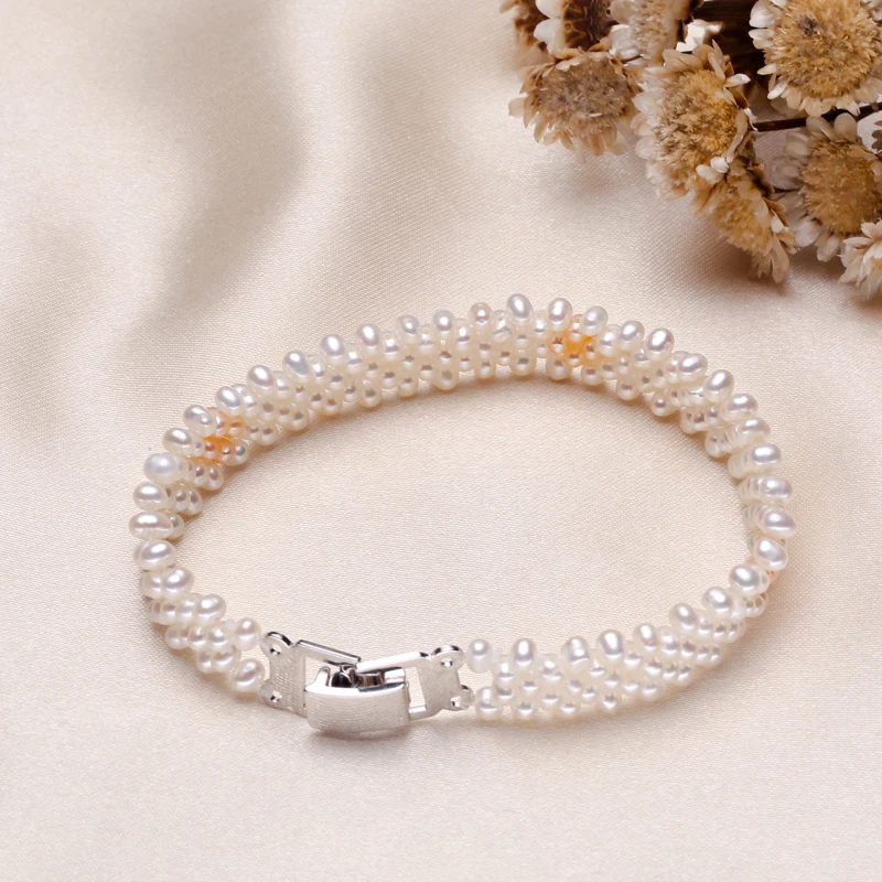 white pink bracelet Изысканный женский браслет ручной работы из натурального пресноводного жемчуга, ювелирное изделие, разноцветный жемчужный браслет, ювелирное изделие из серебра 925 пробы, свадебный подарок - Цвет камня: white pink bracelet