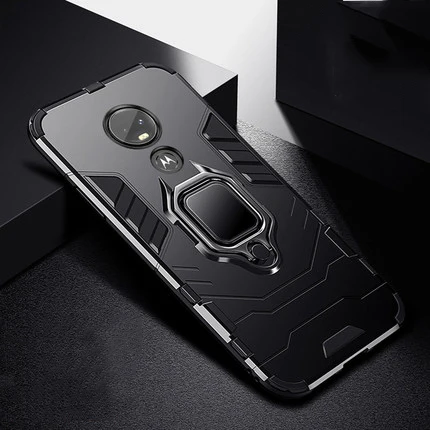 Противоударный защитный чехол для Motorola Moto G7 с держателем из ТПУ+ поликарбоната, задняя крышка для Moto G7 Plus, аксессуары, чехол для Moto G7 Play Fundas - Цвет: Black