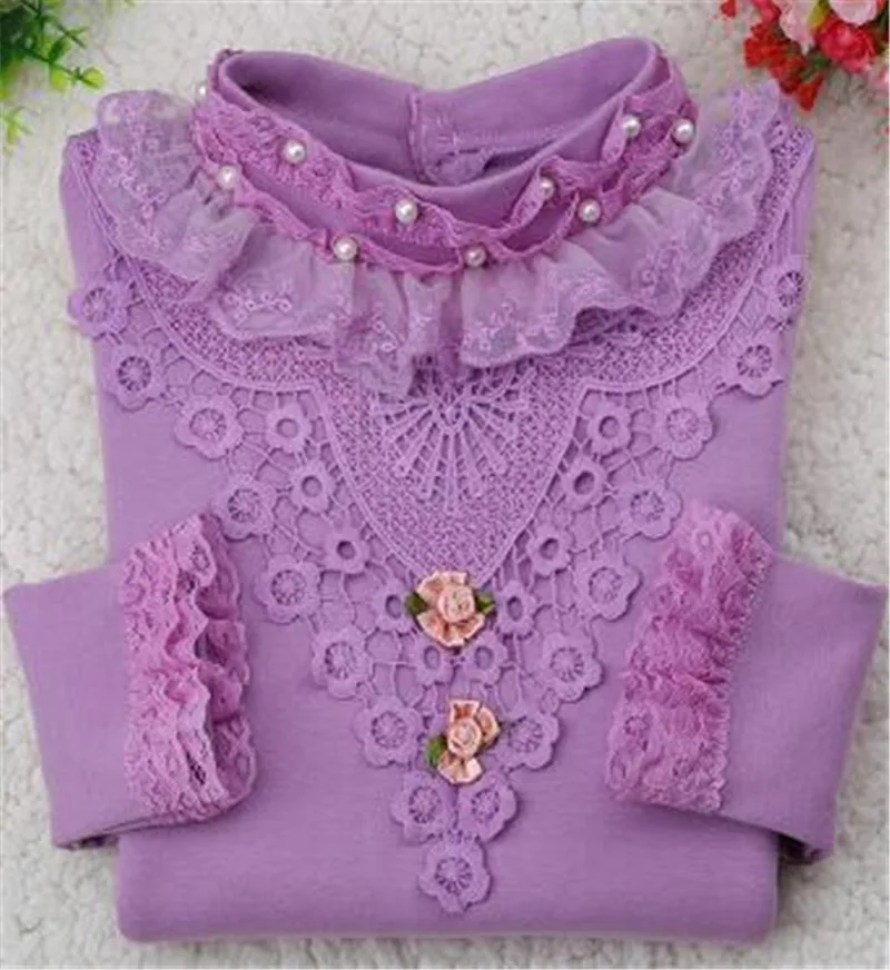 Осень-зима 2017 белые кружевные топы и блузки для девочек с длинным рукавом