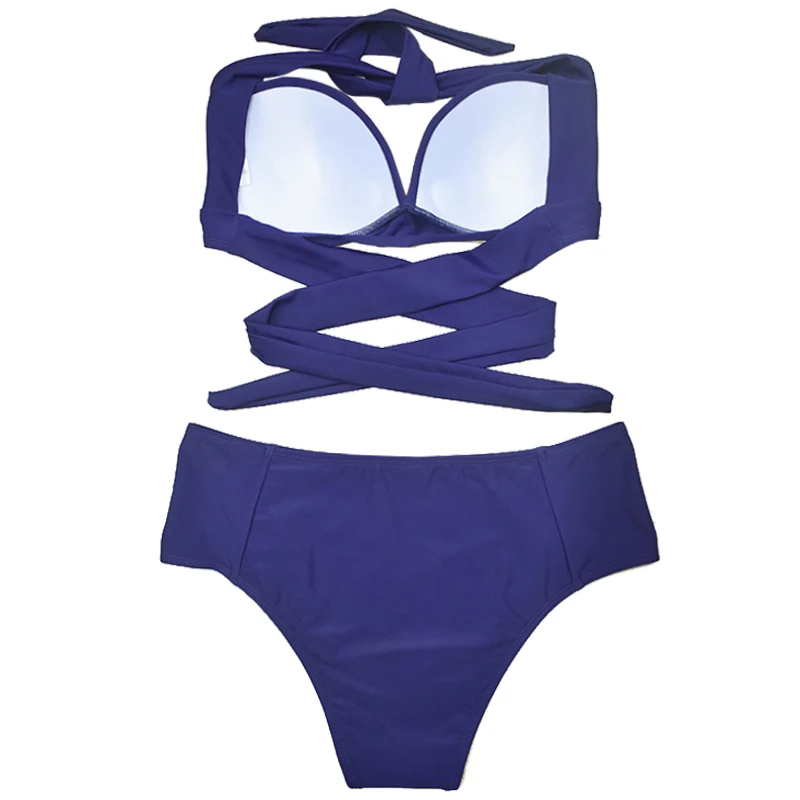 Folok Sexy High Waist Bikini Set Swimwear Women Swimsuit Push Up Womens Bikini Halter Top Bathing Suit Beachwear Biquini