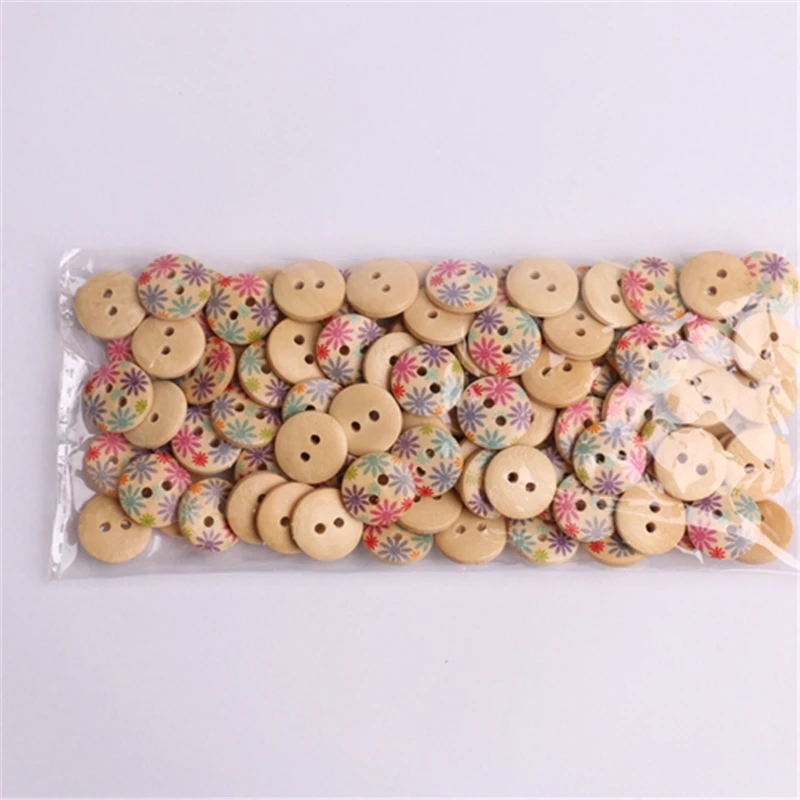 100 шт. разноцветные Круглые 2 отверстия пуговицы для рукоделия дерево натуральный
