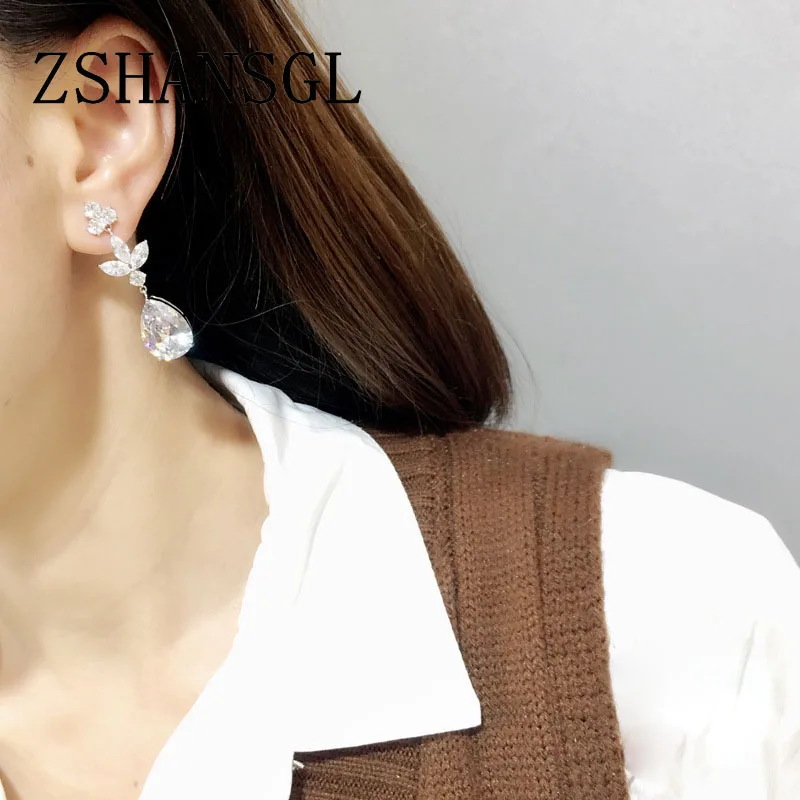 Новое поступление 925 серебристого цвета элегантные циркониевые серьги ААА в виде