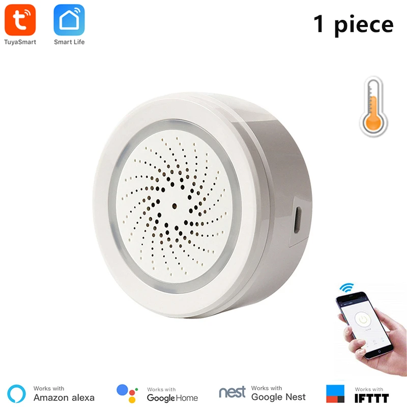 1 piece Alexa Совместимость WiFi сирена с датчиком температуры и влажности IFTTT Поддержка Smart Life дистанционное управление Домашняя безопасность - Комплект: 1 piece