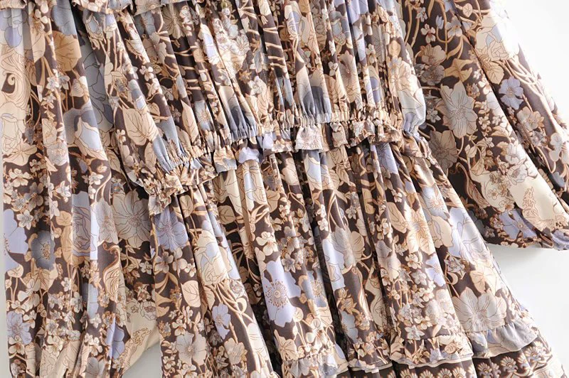Everkaki Boho Gypsy мини-платье для женщин с оборками и круглым вырезом, с длинным рукавом, богемное женское платье, лето-осень