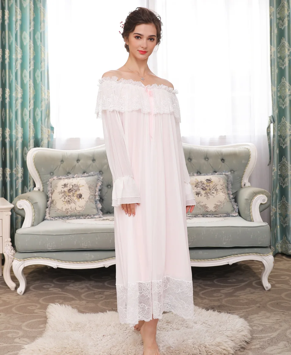 Женское длинное кружевное платье Palacess удобная ночная рубашка из модала с длинным