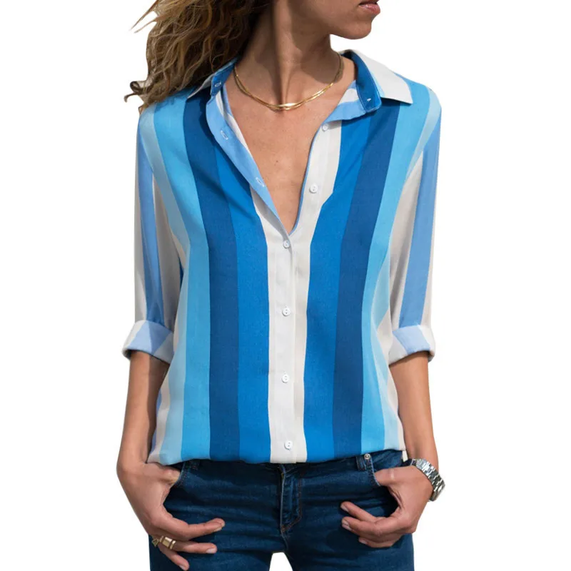Женские рубашки Полосатая туника плюс размер Blusas Chemisier Femme женские блузки 2019