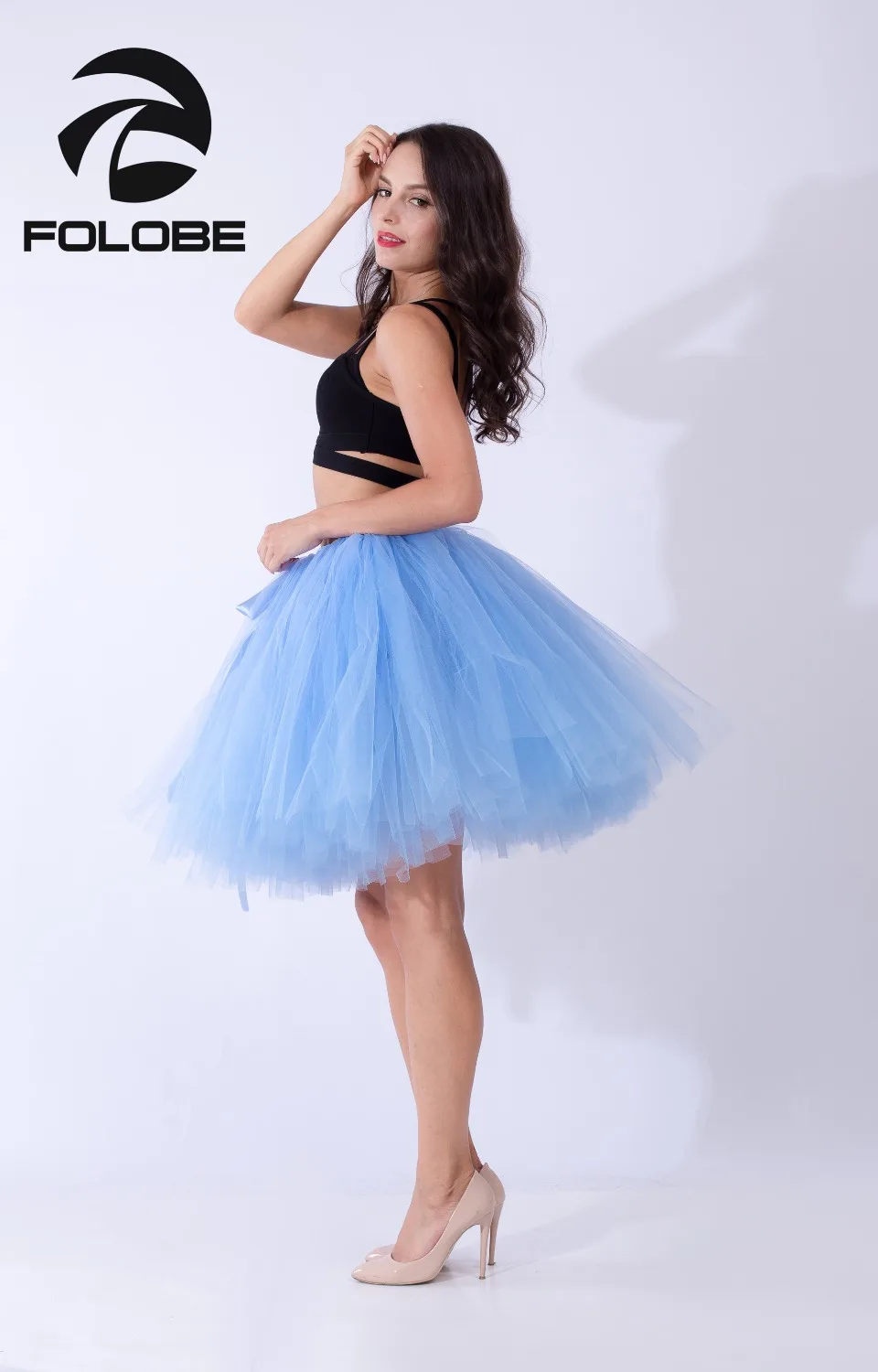 FOLOBE Голубое озеро ручной работы миди тюль юбка пачка юбки женские бальное платье