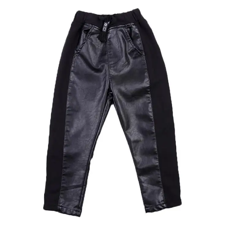 black pants Модные штаны из искусственной кожи для мальчиков-подростков; Новинка года; сезон весна-осень повседневные черные брюки из искусственной кожи мягкие брюки в Корейском стиле для больших детей - Цвет: black pants