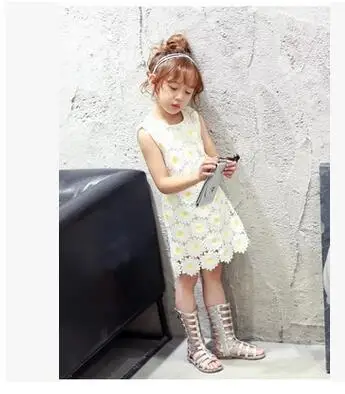 new summer 2016 girls constume cotton daisy floral white baby dress vest sleeveless children dresses kids clothes | Детская одежда и