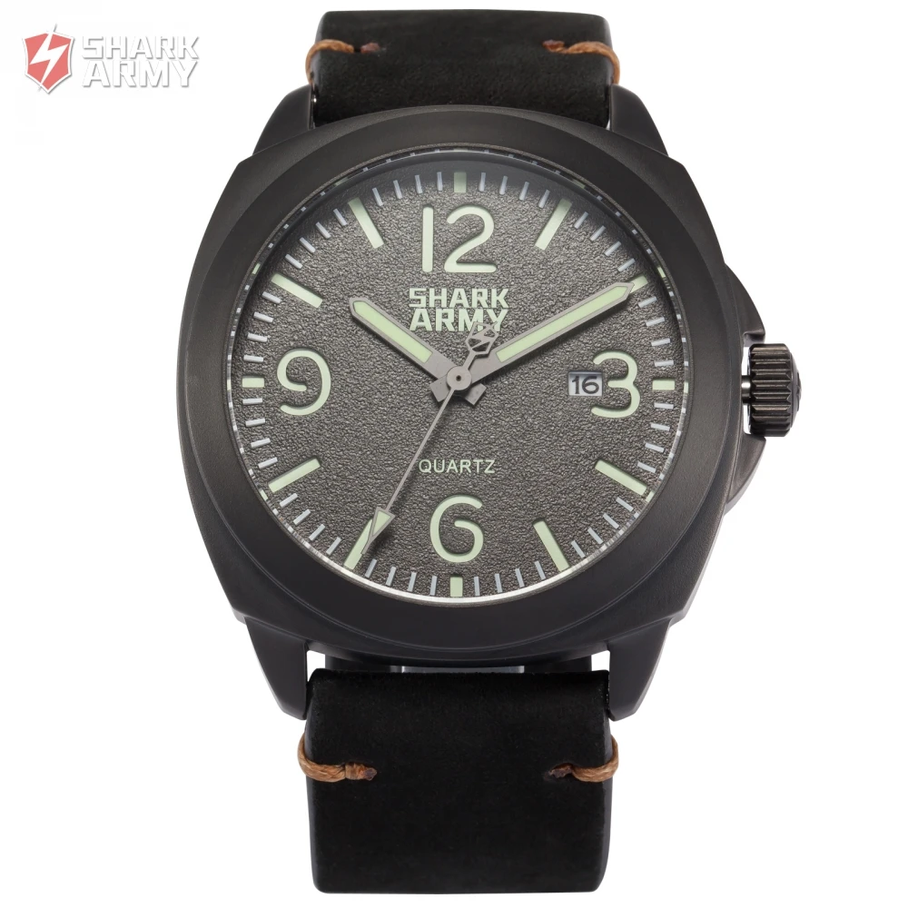 Army Shark Relogio Curren 100 м водонепроницаемые светящиеся черные часы с кожаным ремешком из нержавеющей стали военные кварцевые часы/SAW184