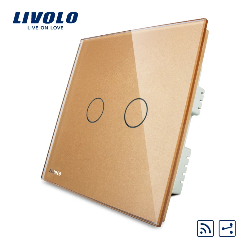 Livolo UK standard 2 банды 2way дистанционный домашний настенный светильник, белая кристальная стеклянная панель, VL-C302SR-61, без пульта дистанционного управления