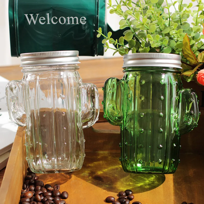 Творческий 3D кактус Стекло банка чашка Мейсона с крышкой и трубочкой стеклянная чашка для воды SHENGLAIKE1