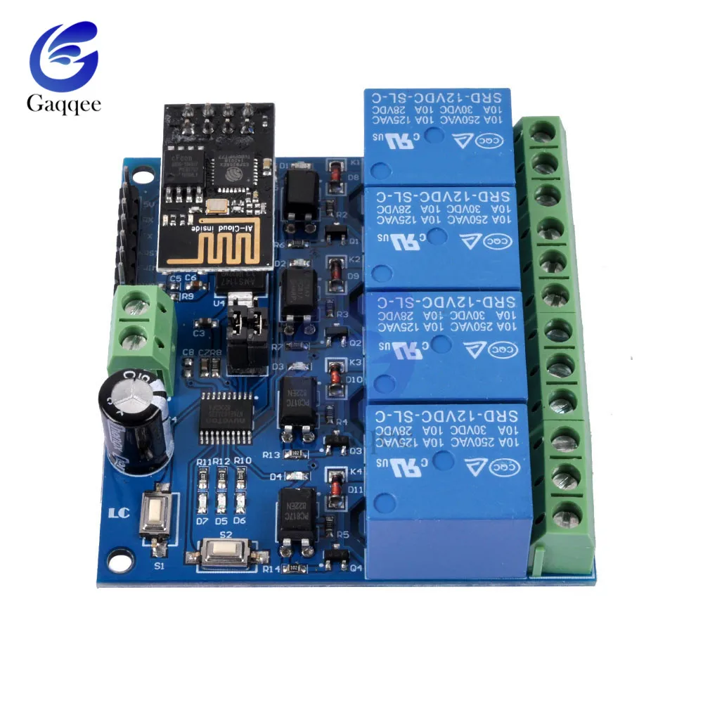 Четырёхканальный релейный модуль DC 12 В ESP8266 Wi-Fi для умного дома 4 реле канала |