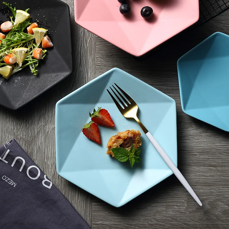 Креативная Скандинавская керамическая матовая 6-сторонняя тарелка стейк пицца в