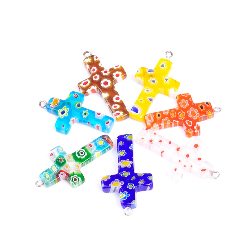 10 шт./лот 20*30 мм смешанные цвета крест цветок лэмпворк глазурованная стеклянная