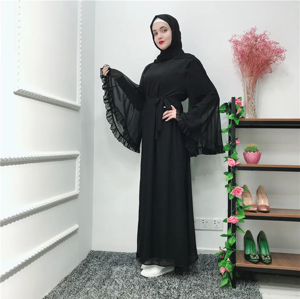 BK Женское модное мусульманское платье, одежда, ажурное вышитое длинное платье, халат, открытый кардиган «абайя», мусульманское дубайское платье, вечерние платья - Цвет: BK