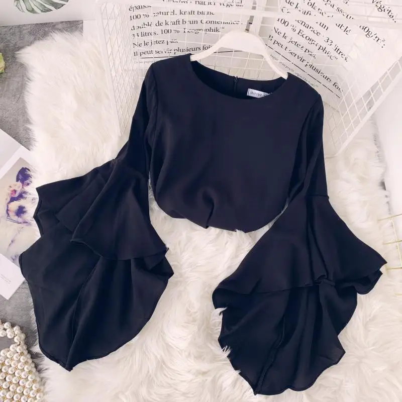 2019 Весна Новая мода Женская блузка рубашка сплошной цвет элегантный o образным