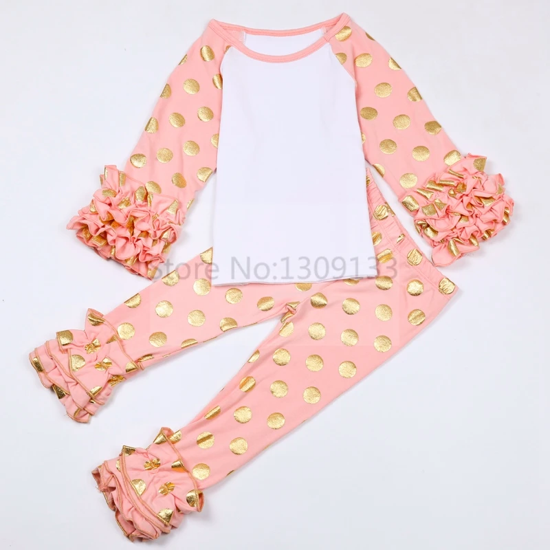 Желтого цвета в горошек Одежда из хлопка для маленьких девочек Украшенный