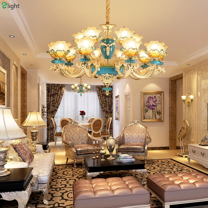 Французский блеск цинковый сплав светодиодные люстры освещение гостиная цветок