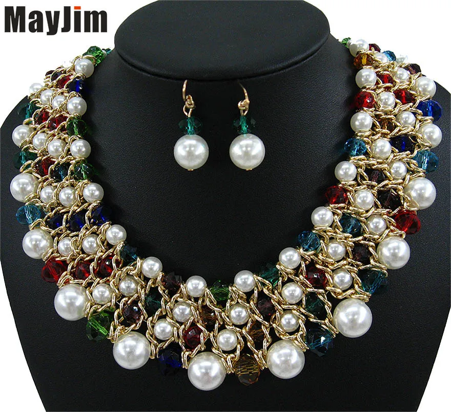 MayJim, Модный бисер, винтажная цепочка, ювелирные наборы, роскошное ожерелье ручной работы с кристаллами, серьги, женские свадебные ювелирные изделия в Дубае