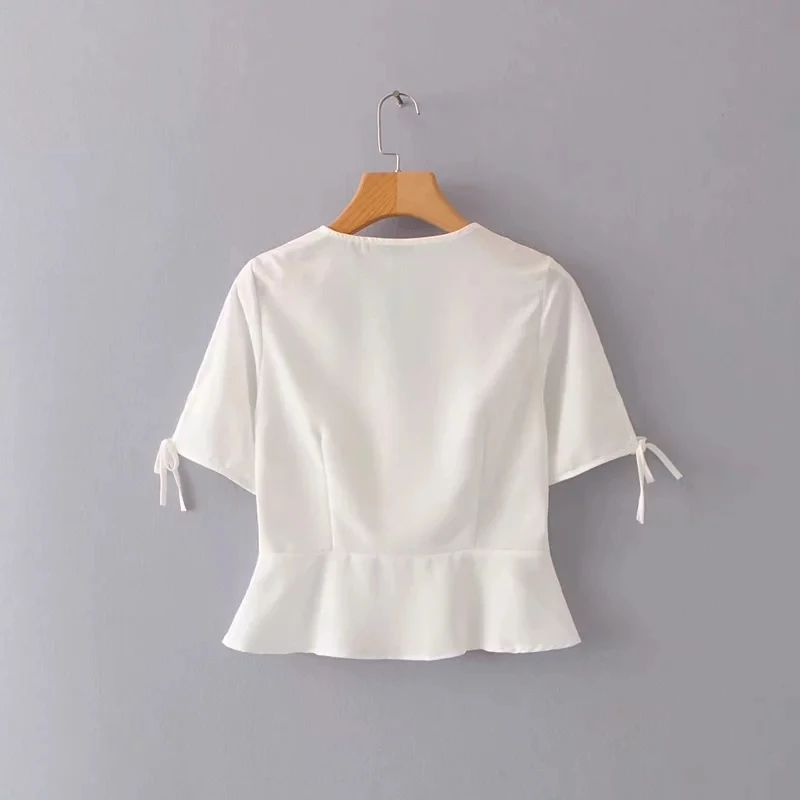 В винтажном стиле сезон лето милые корейские Одежда на пуговицах с рюшами