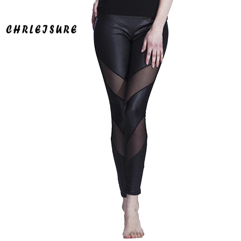 CHRLEISURE сетки кожа Лоскутные Леггинсы Брюки Эластичность Для женщин брюки пикантные черные сапоги леггинсы брюки в сеточку женские