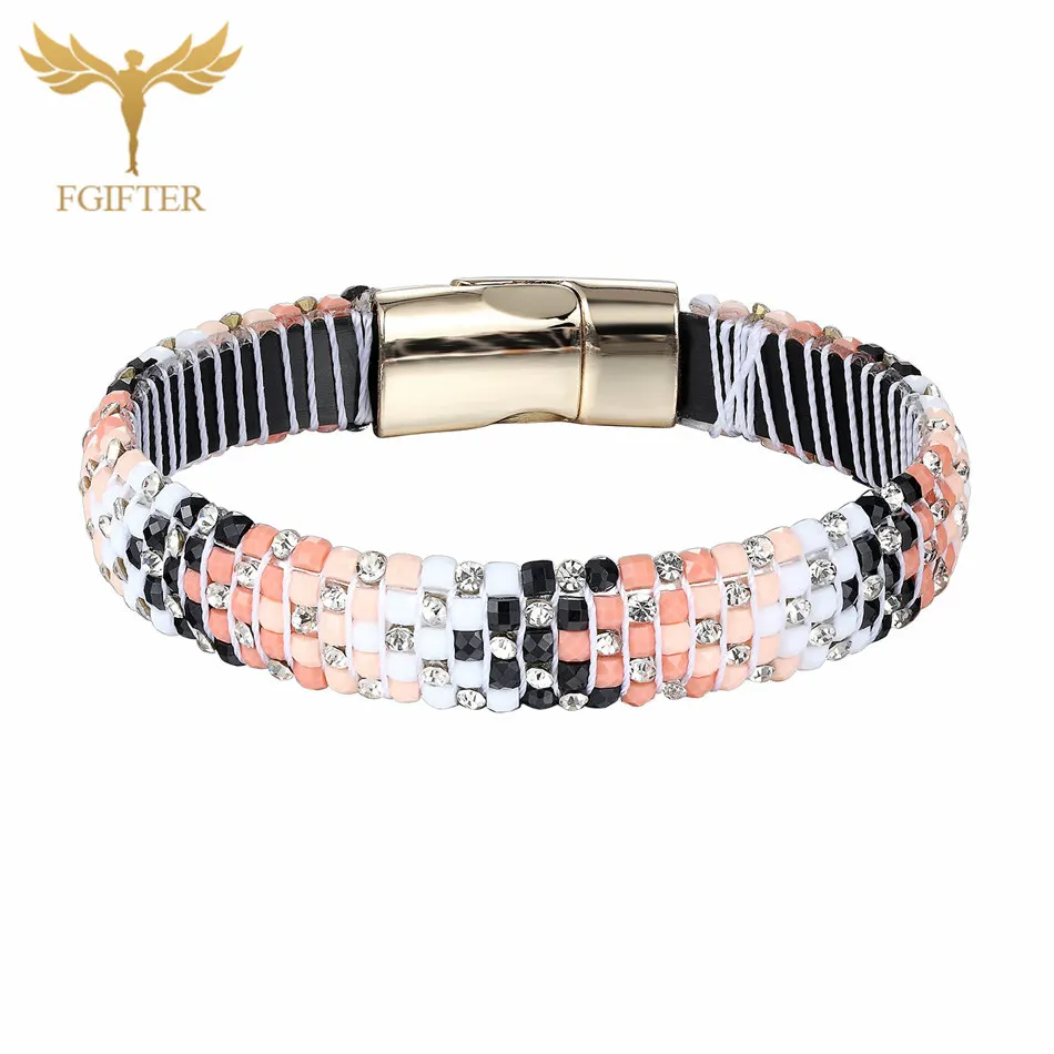 Charm Bracelets FGifter, мужские и женские браслеты, браслет, черный, Aquamarie, белая смола, Белый Браслет-кафф с кристаллами, модные ювелирные изделия - Окраска металла: Charm Bracelets