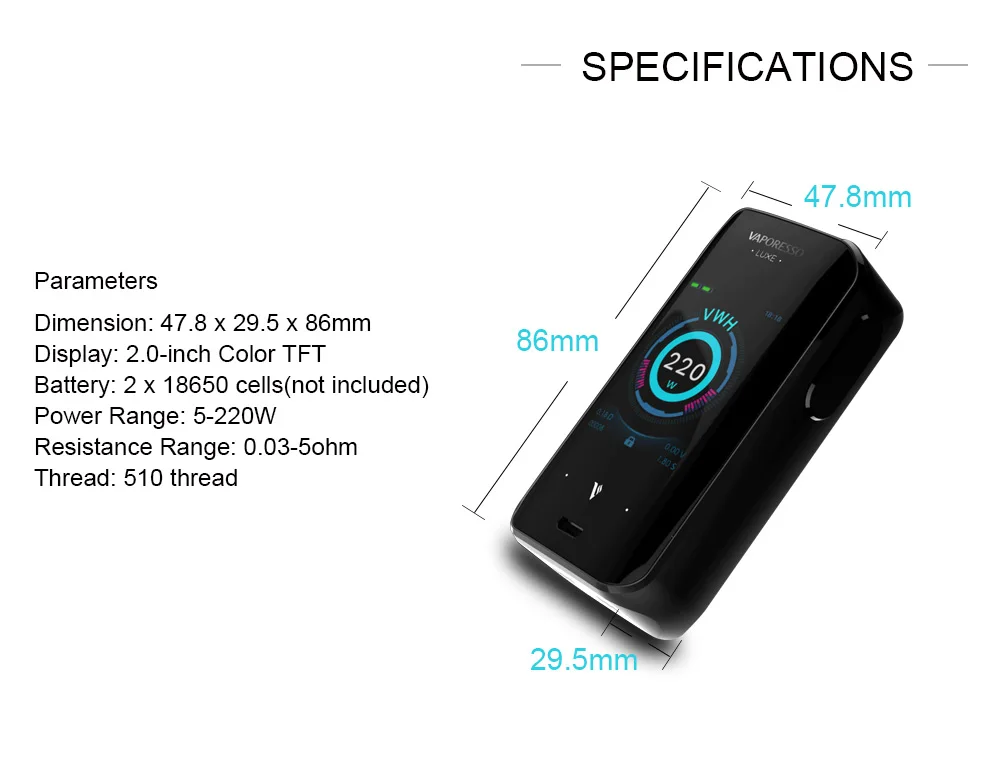 Новое поступление оригинальный Vaporesso люкс 220 Вт TC коробка мод Vape подходит SKRR танк