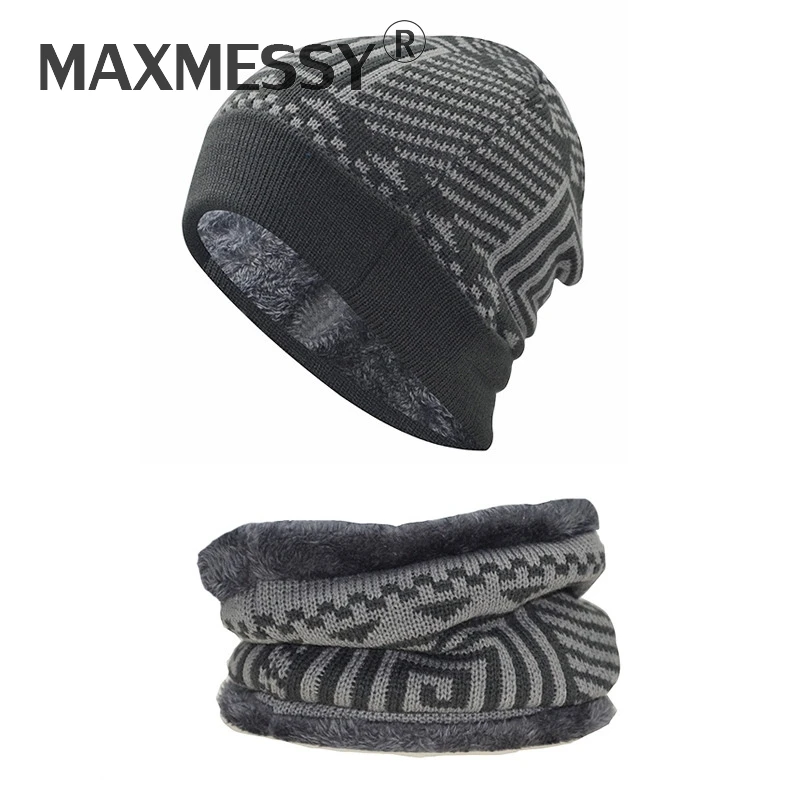 MAXMESSY 2 шт. Для мужчин теплые зимние Шапки женщин сгущает шарф вязаная шапка Кепки
