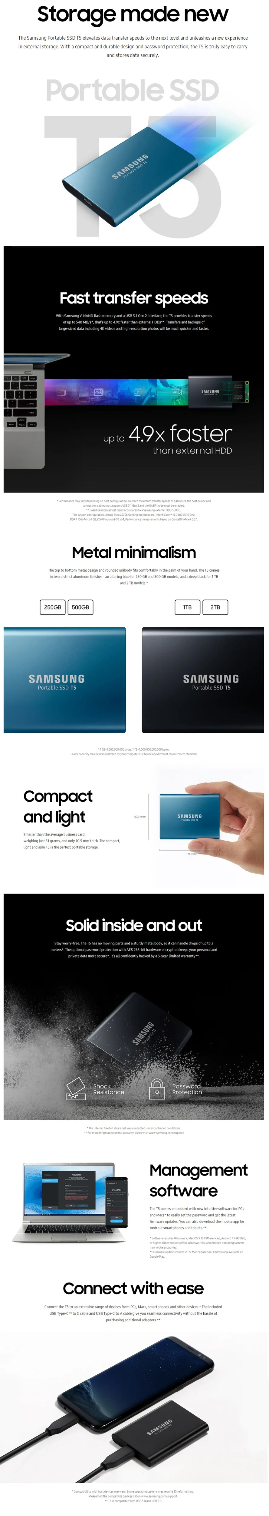 SAMSUNG T5 твердотельные накопители внешний 1 ТБ USB3.1 Gen2 внешний SSD 1 ТБ жесткий диск USB3.0 HDD для ноутбука планшета