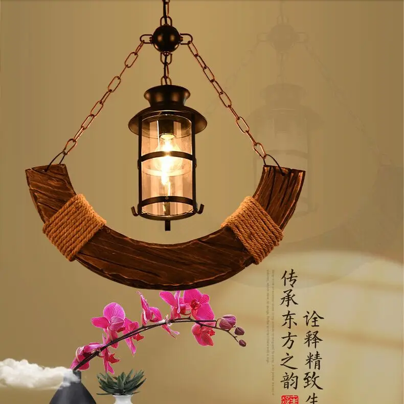 

country hemp chandelier personality diffuse coffee restaurant bar LOFT wood wood Taiwan old ship wood Chandelier